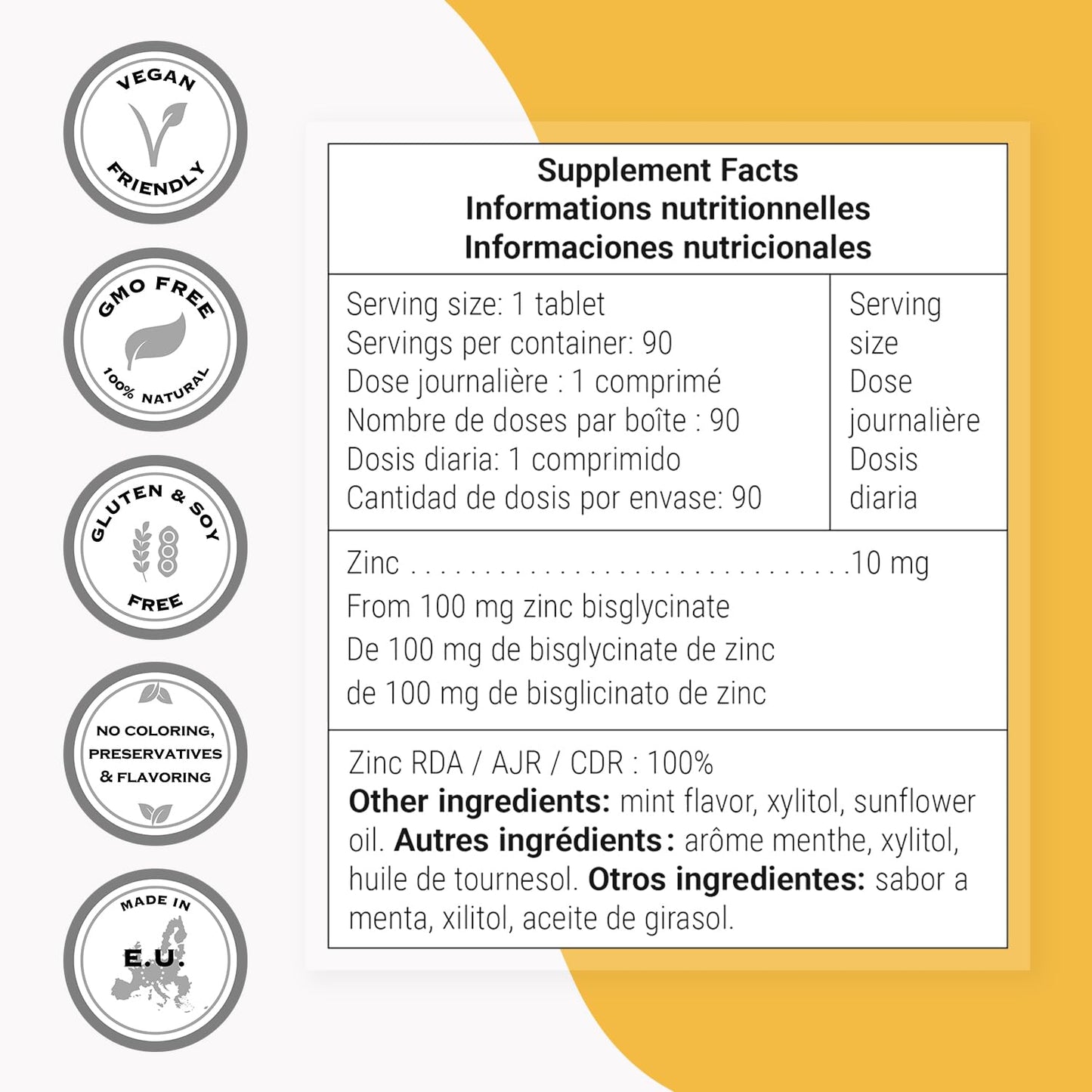 Supersmart Advanced Zinc Lozenges 10 mg | Zinc Bisglycinate – Mint, Non-GMO, Gluten Free – 90 Tablets