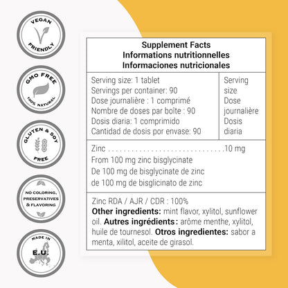 Supersmart Advanced Zinc Lozenges 10 mg | Zinc Bisglycinate – Mint, Non-GMO, Gluten Free – 90 Tablets