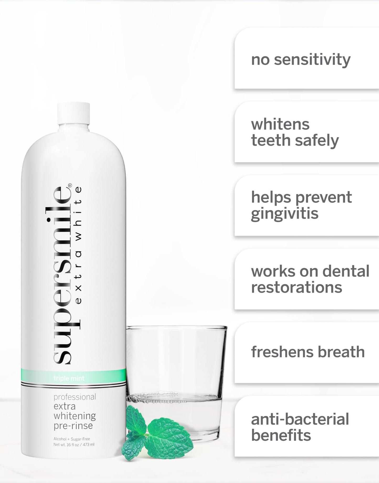 Supersmile Extra Whitening Pre-Rinse – Clinically Formulated Pre-Brush Mouthwash, 16 Fl. Oz (1-Bottle)