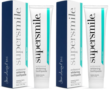 Supersmile Pro Whitening Toothpaste with Fluoride - Whitens Teeth (6 Shades) | Enamel Strengthening | No Sensitivity | Travel Size Pack of 2