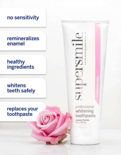 Supersmile Rosewater Mint Whitening Toothpaste with Fluoride – 8 oz | Whitens Up to 6 Shades