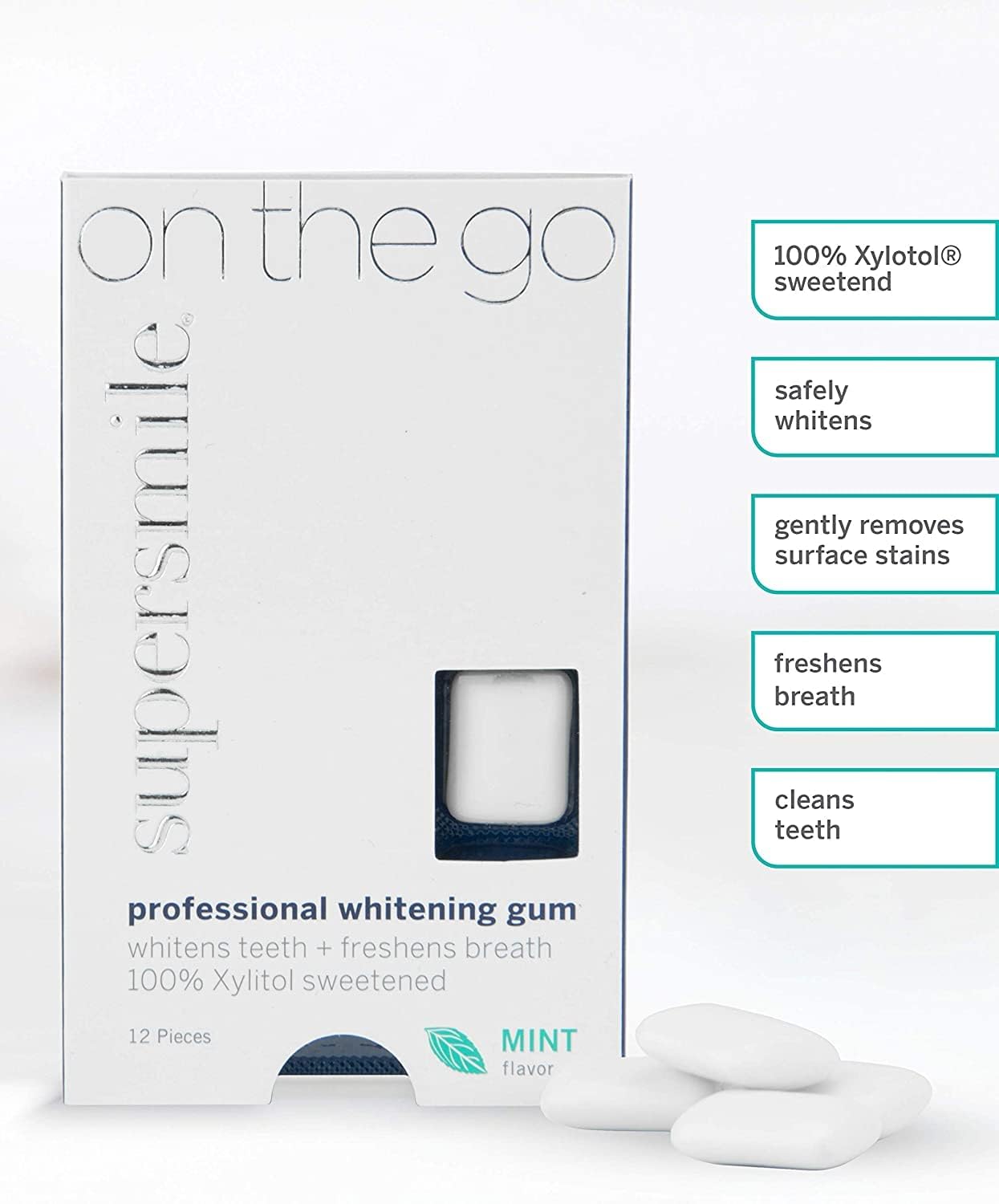 Supersmile Professional Teeth Whitening Gum - 100% Xylitol, Sugar Free, Vegan, Kosher (12 Count x 2)