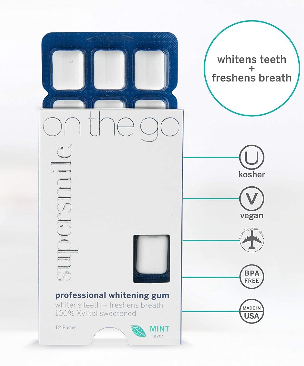 Supersmile Professional Teeth Whitening Gum - 100% Xylitol, Sugar Free, Vegan, Kosher (12 Count x 2)