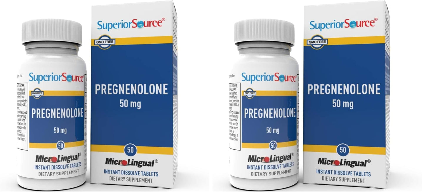 Superior Source Pregnenolone 50 mg – Instant Dissolve Tablets for Brain Health & Hormone Support (Pack of 2)