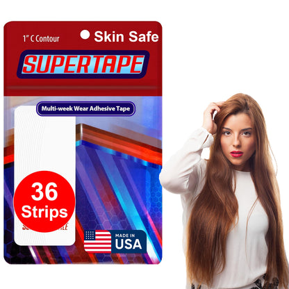 SUPERTAPE Contour 1" C Lace Tape for Wigs Waterproof, Double-Sided Wig Tape, Lace Front Wig Tape Double-Sided Ultra Hold, Double-Sided Hair Tape Adhesive for Hairpieces – 36 Contours