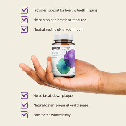 SuperTeeth Chewable Dental Probiotic for Adults & Kids | BLIS M18 | 60 Mint Flavored Tablets | Fluoride & Sugar Free | Vegan