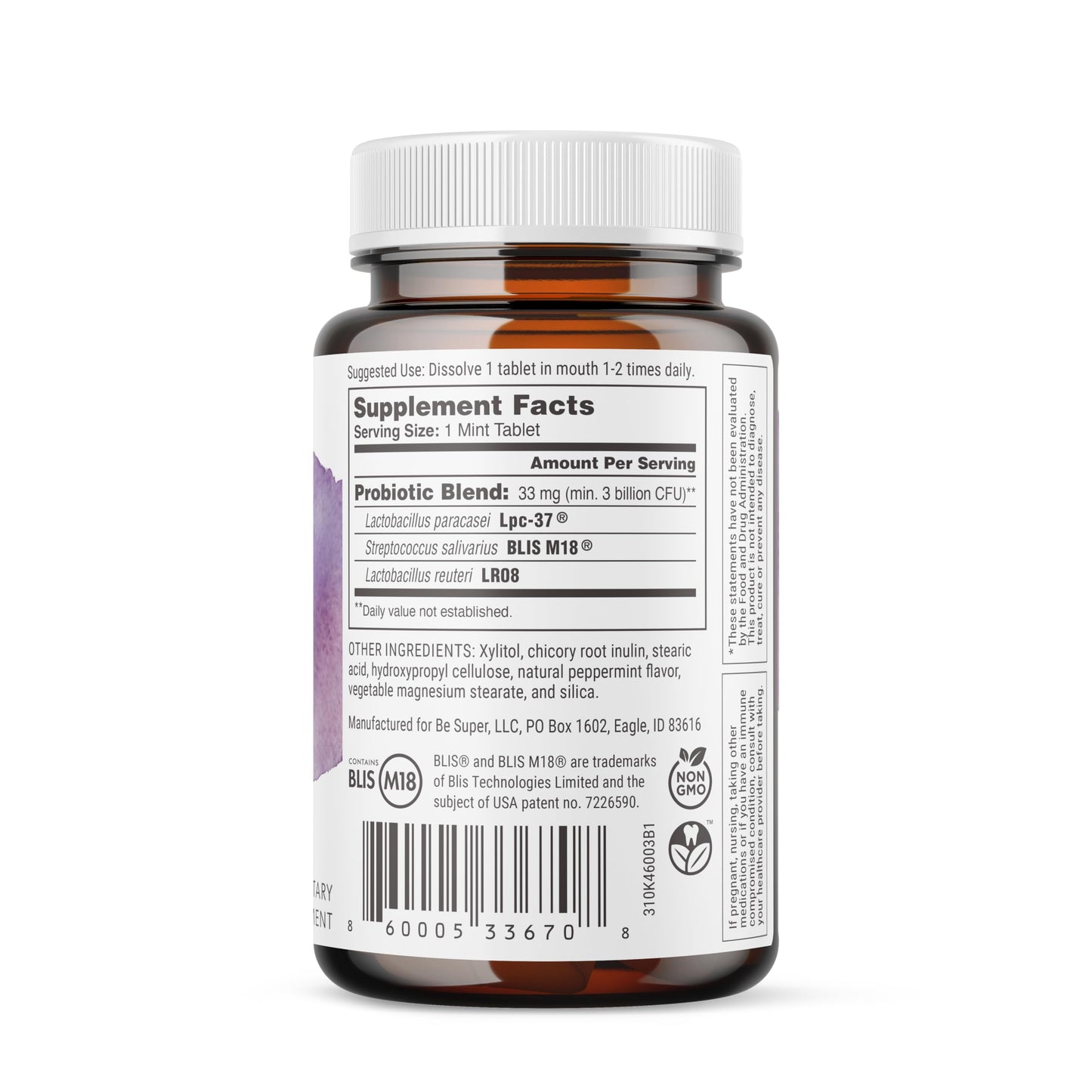 SuperTeeth Chewable Dental Probiotic for Adults & Kids | BLIS M18 | 60 Mint Flavored Tablets | Fluoride & Sugar Free | Vegan