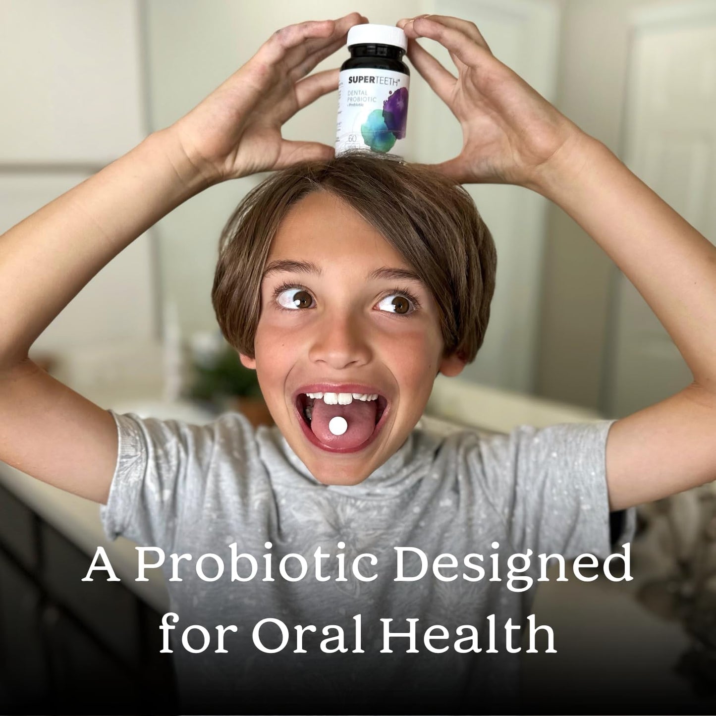 SuperTeeth Chewable Dental Probiotic for Adults & Kids | BLIS M18 | 60 Mint Flavored Tablets | Fluoride & Sugar Free | Vegan