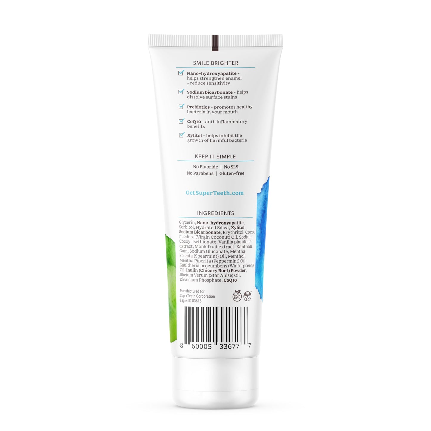 SuperTeeth Nano Hydroxyapatite Toothpaste - Whitening & Enamel Repair | Fluoride-Free | Made in USA