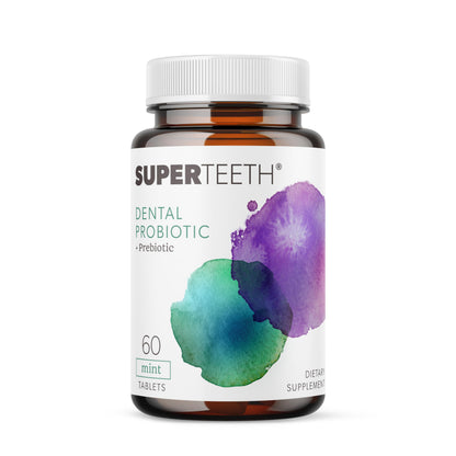SuperTeeth Chewable Dental Probiotic for Adults & Kids | BLIS M18 | 60 Mint Flavored Tablets | Fluoride & Sugar Free | Vegan