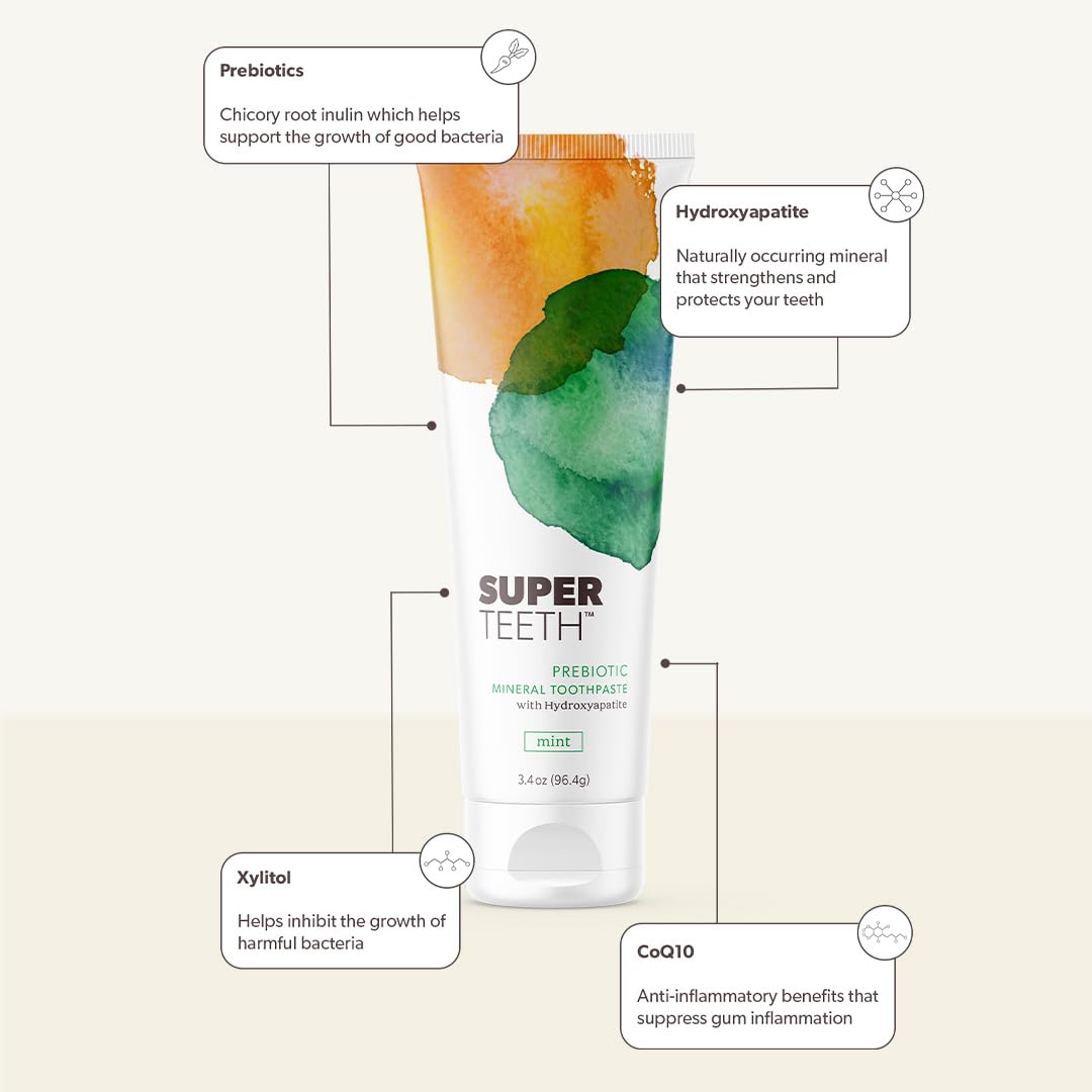 SuperTeeth Prebiotic Mineral Toothpaste – Hydroxyapatite, Fluoride Free, USA-Made