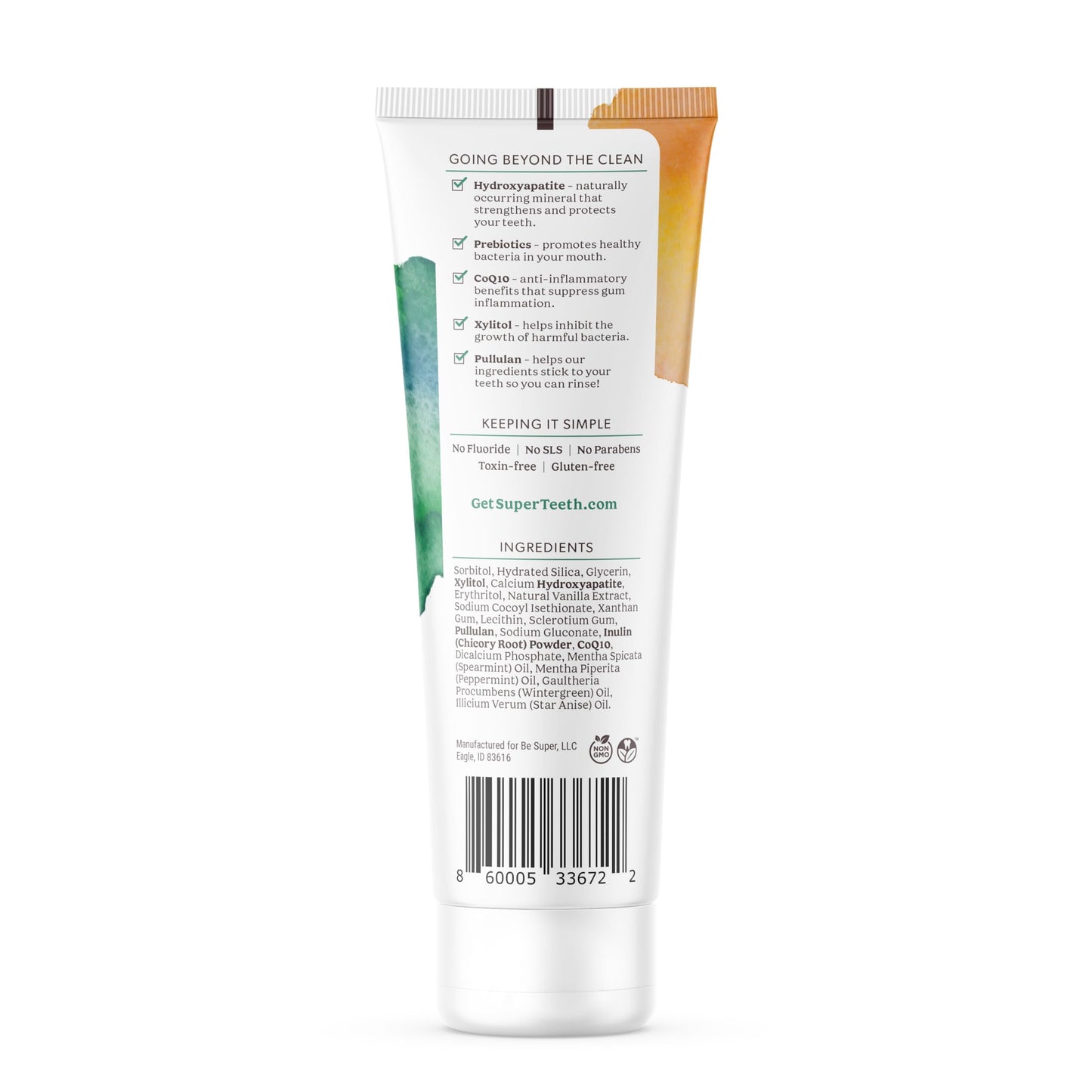 SuperTeeth Prebiotic Mineral Toothpaste – Hydroxyapatite, Fluoride Free, USA-Made