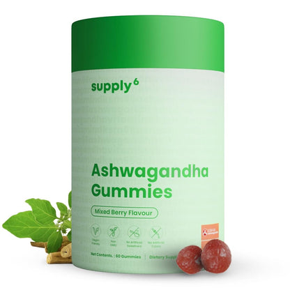 SUPPLY6 KSM-66 Ashwagandha + Vitamin D Gummies - 60 Count, Mixed Berry | Vegan