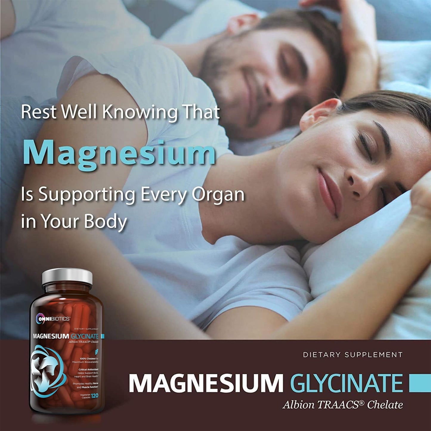 OmniBiotics Magnesium Glycinate Supplement – Albion TRAACS Bisglycinate | Sleep, Muscle, Nerve & Heart Health – 120 Vegan Capsules