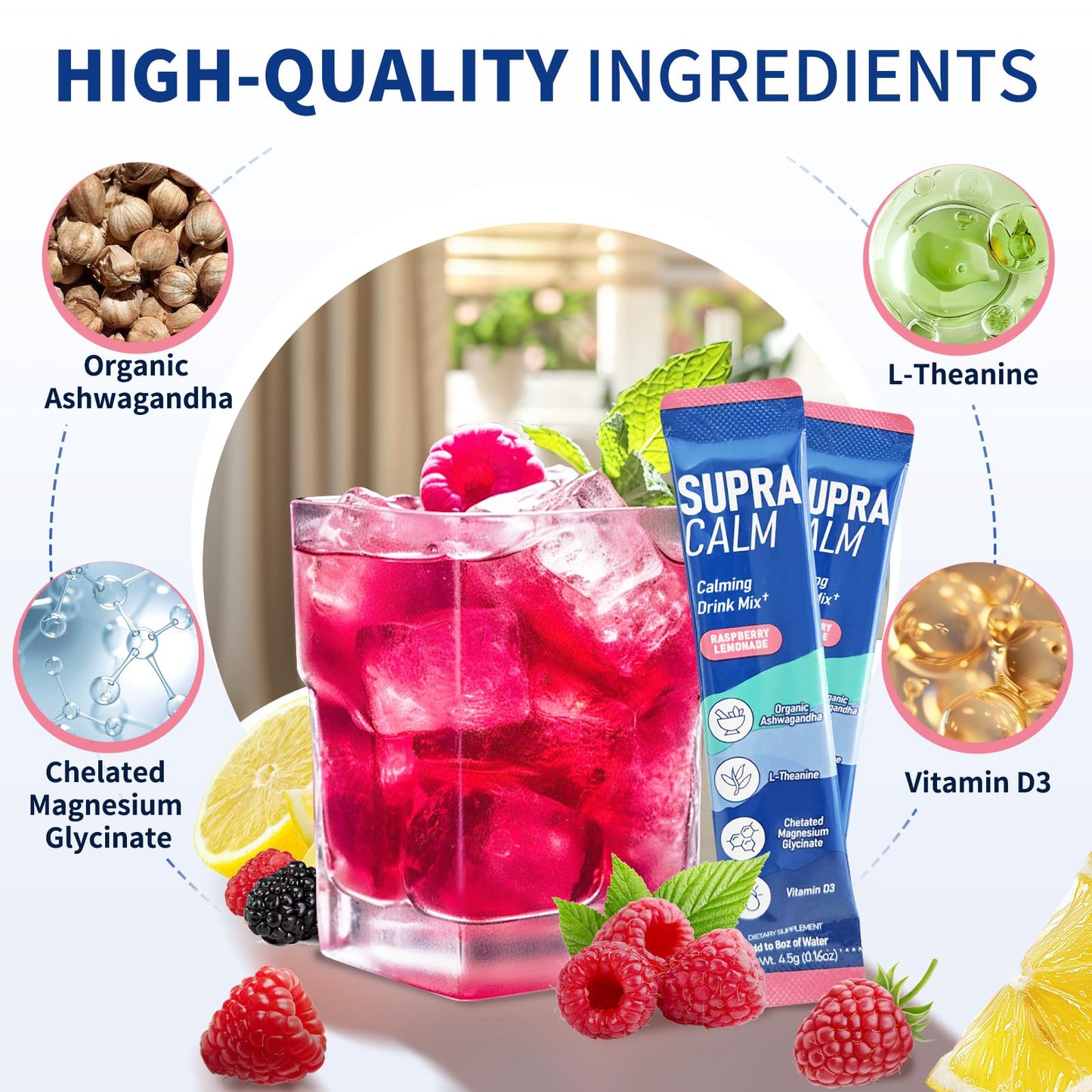 40 Count SupraCalm Cortisol Drink – Magnesium Glycinate, L-Theanine & Ashwagandha | Raspberry Lemonade