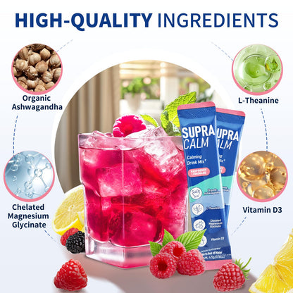 40 Count SupraCalm Cortisol Drink – Magnesium Glycinate, L-Theanine & Ashwagandha | Raspberry Lemonade