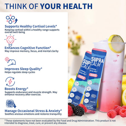 40 Count SupraCalm Cortisol Drink – Magnesium Glycinate, L-Theanine & Ashwagandha | Raspberry Lemonade