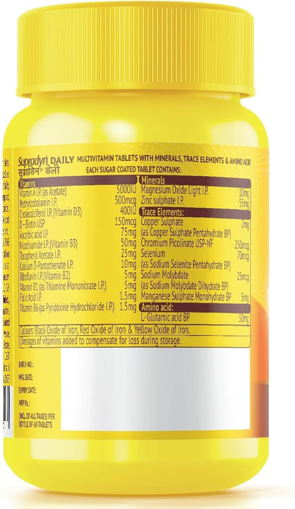 Supradyn Daily Multivitamin – Biotin, C & D3, Immune Support & 2X Energy (60 Tablets)