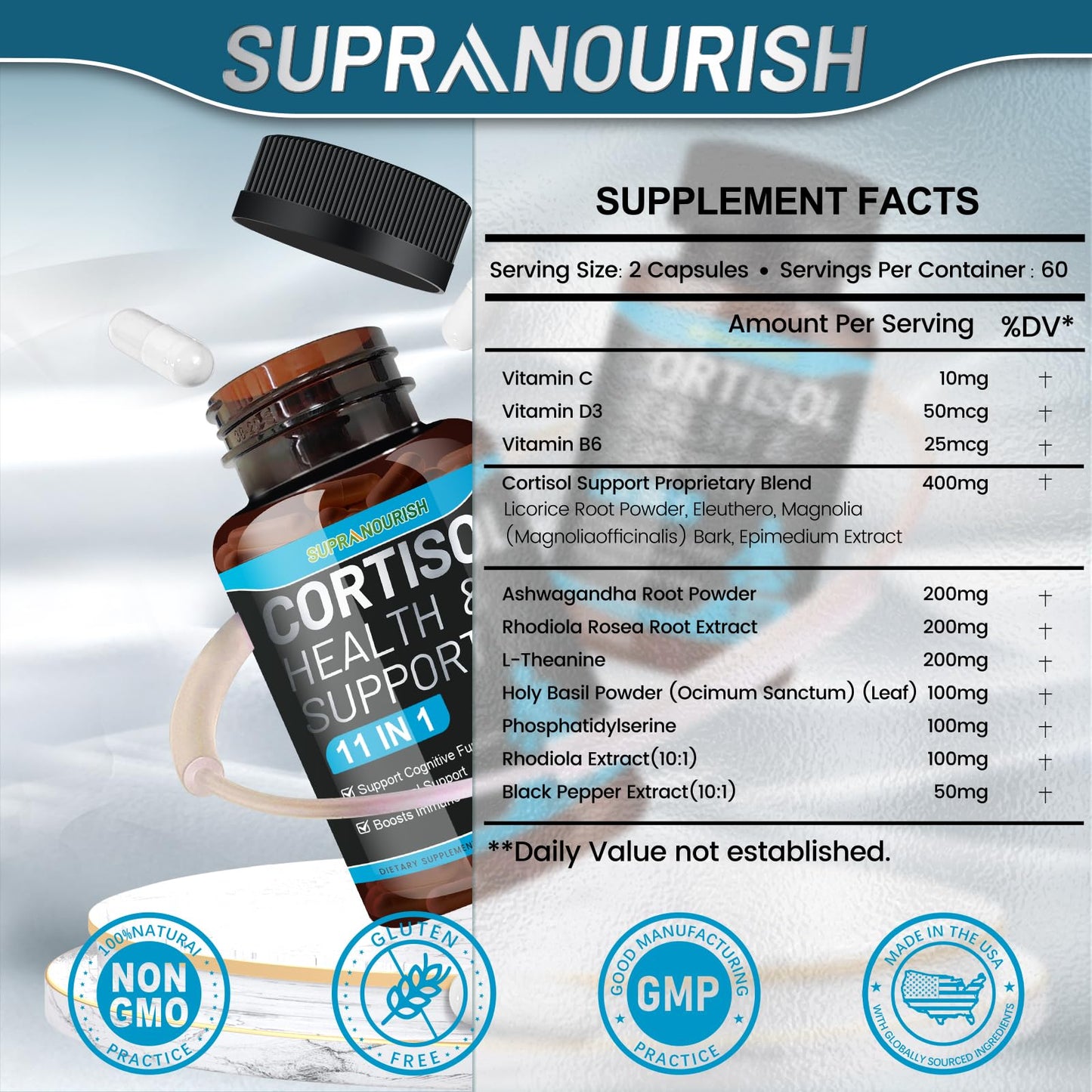 SUPRANOURISH Cortisol Manager – 11-in-1 Cortisol Reducer, 120 Capsules