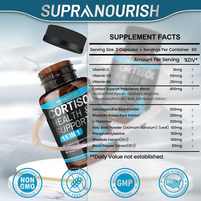 SUPRANOURISH Cortisol Manager – 11-in-1 Cortisol Reducer, 120 Capsules