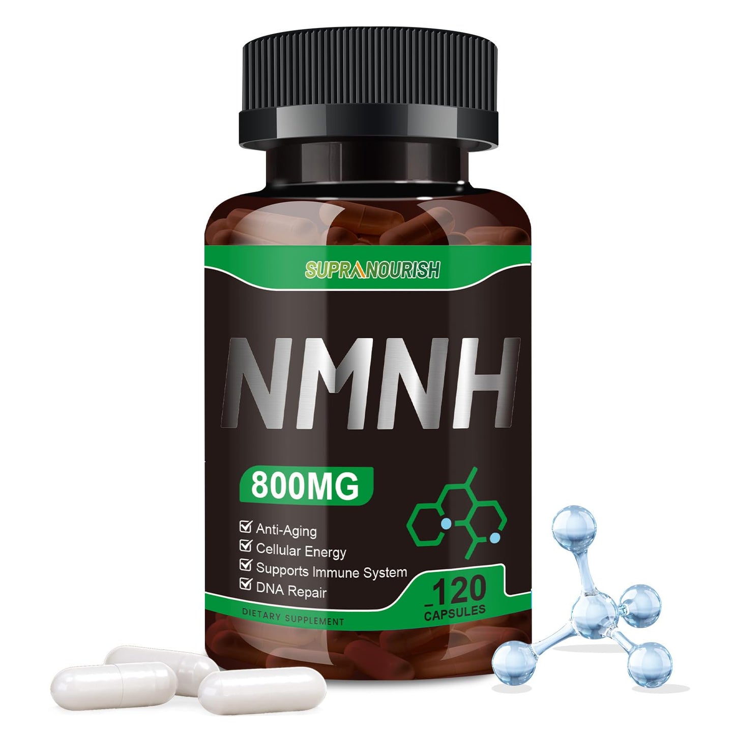 SUPRANOURISH Pure NMNH Supplement 120 Capsules | 800mg NAD+ Boost for Anti-Aging & Cellular Energy