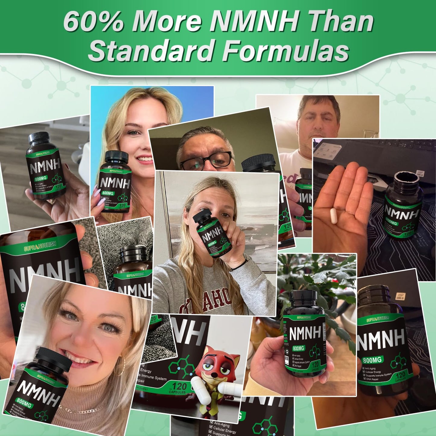SUPRANOURISH Pure NMNH Supplement 120 Capsules | 800mg NAD+ Boost for Anti-Aging & Cellular Energy
