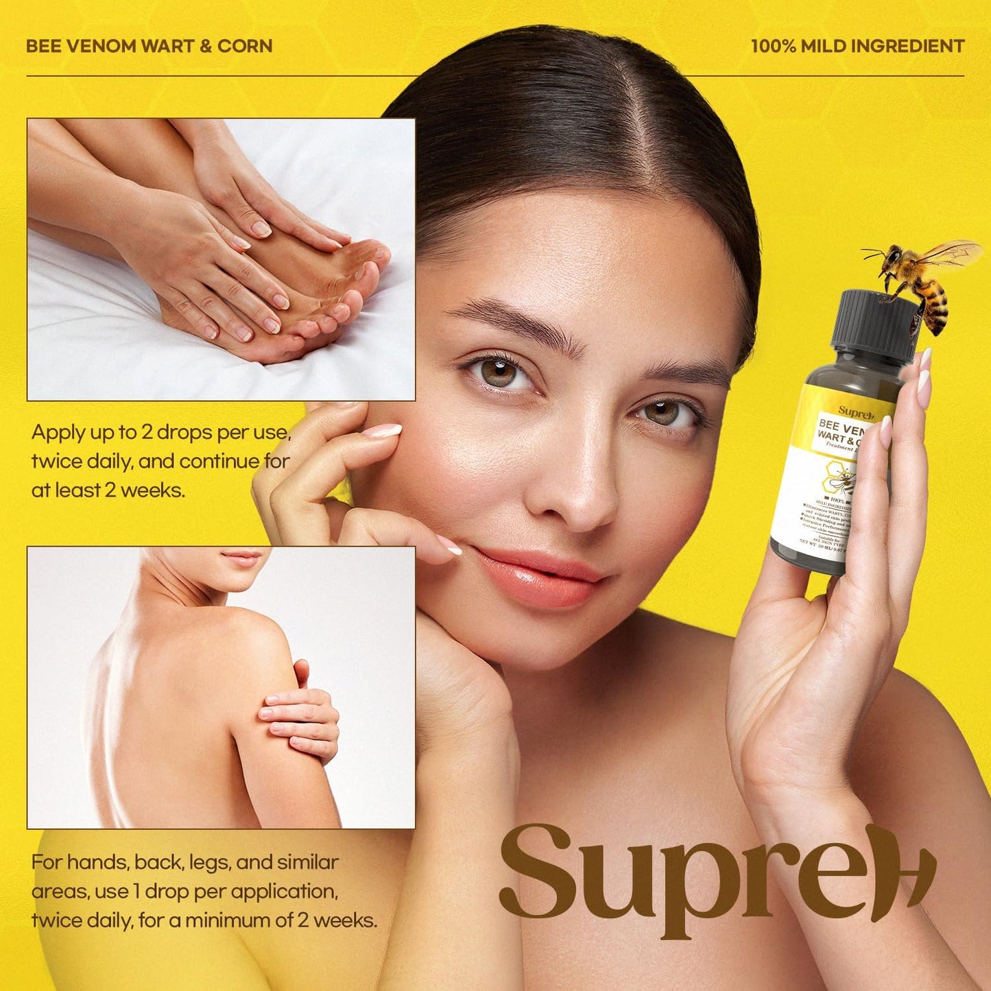 SupreH Fast-Acting Bee Venom Wart Remover – Freeze Off for Plantar & Genital Warts, 18 ml
