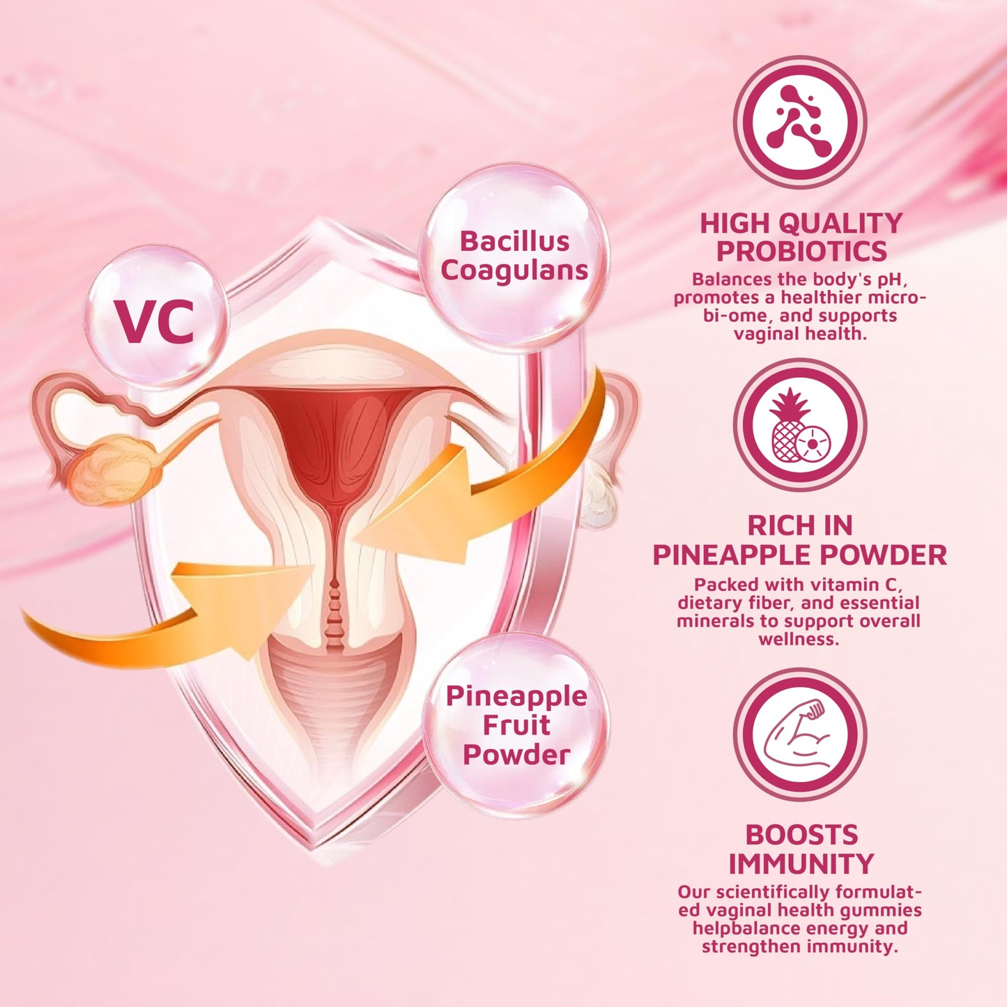 SUPS NATURE Women's Probiotic Gummies – Premium Feminine Balance, pH Support, Pineapple Flavor, Vegan & Sugar-Free (60 Gummies)