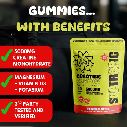 SUPTROPIC Creatine Gummies – 5g Monohydrate, Vegan, Sugar-Free, 30 Servings