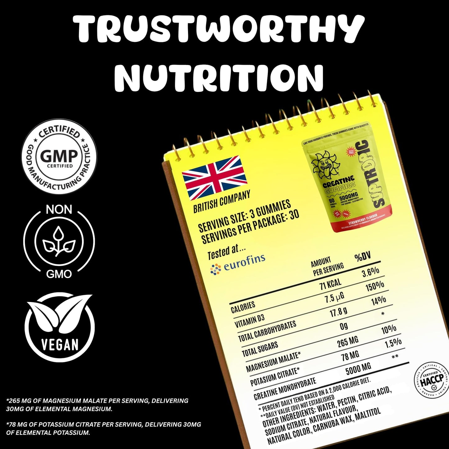 SUPTROPIC Creatine Gummies – 5g Monohydrate, Vegan, Sugar-Free, 30 Servings