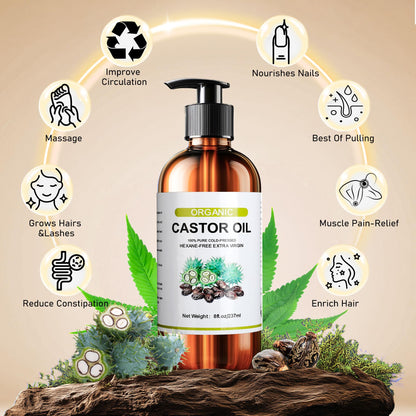 Suquuee Castor Oil Pack Set – 98 Patches + 8oz Organic Cold-Pressed Oil for Belly Button, Abdomen & Full Body