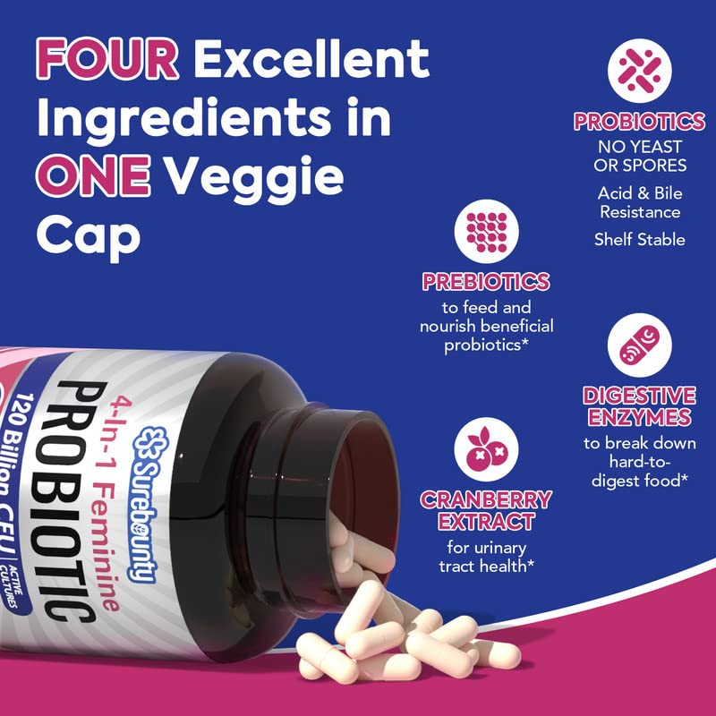 Surebounty Probiotics for Women – 120B CFU, 34 Strains, 4-in-1 (30ct)