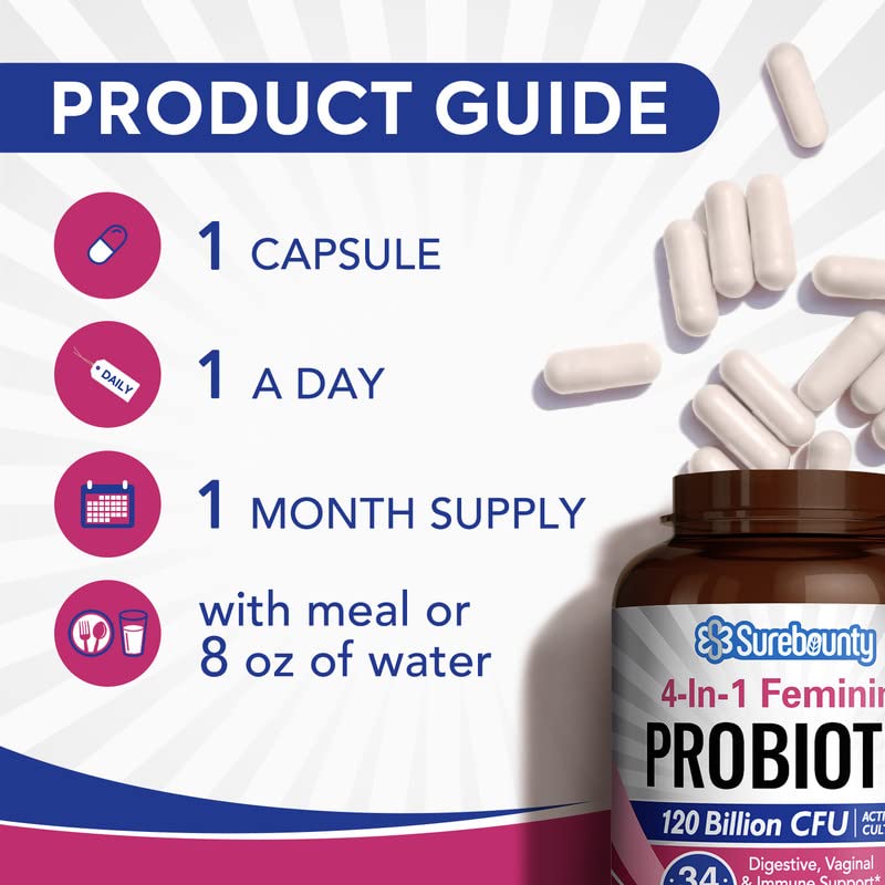 Surebounty Probiotics for Women – 120B CFU, 34 Strains, 4-in-1 (30ct)