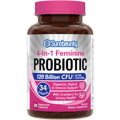Surebounty Probiotics for Women – 120B CFU, 34 Strains, 4-in-1 (30ct)