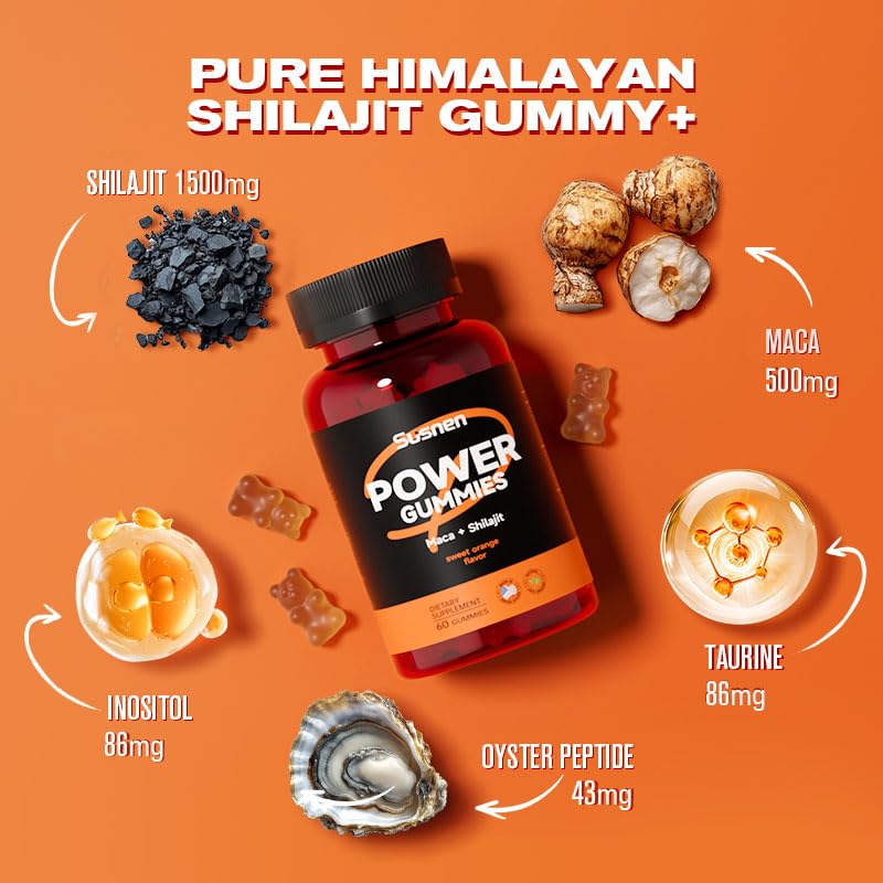 Susnen Power Gummies with Shilajit and Maca – Pure Himalayan Organic, 60 Gummies