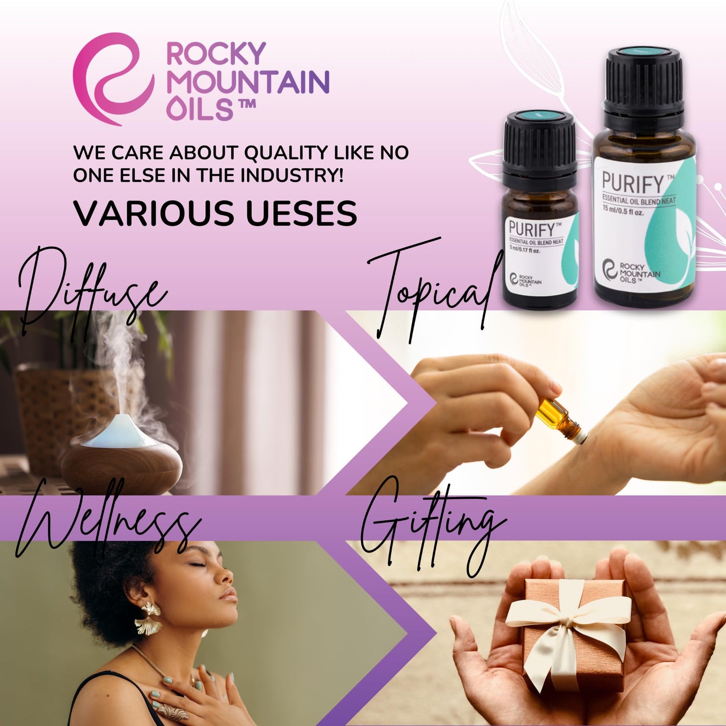 Rocky Mountain Oils Purify Essential Oil Blend 15ml - Organic Diffuser Oil (Frankincense & Sage)