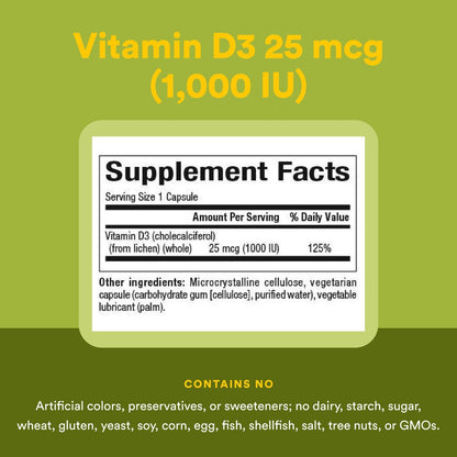 Whole Earth & Sea Vitamin D3 1000 IU (25 mcg) – Vegan Whole-Food, 90 Capsules | Natural Factors