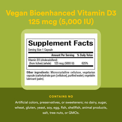 Natural Factors Whole Earth & Sea Vitamin D3 5,000 IU (125 mcg) – Vegan Bioenhanced, 60 Capsules