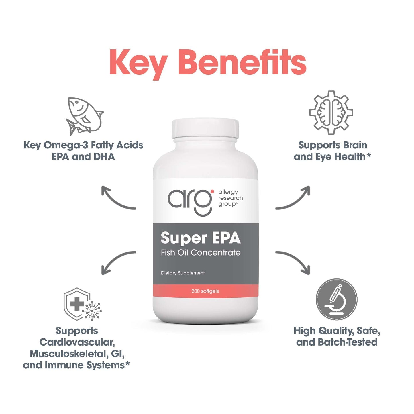 Allergy Research Group Super EPA Omega-3 Fish Oil Softgels 200 Count