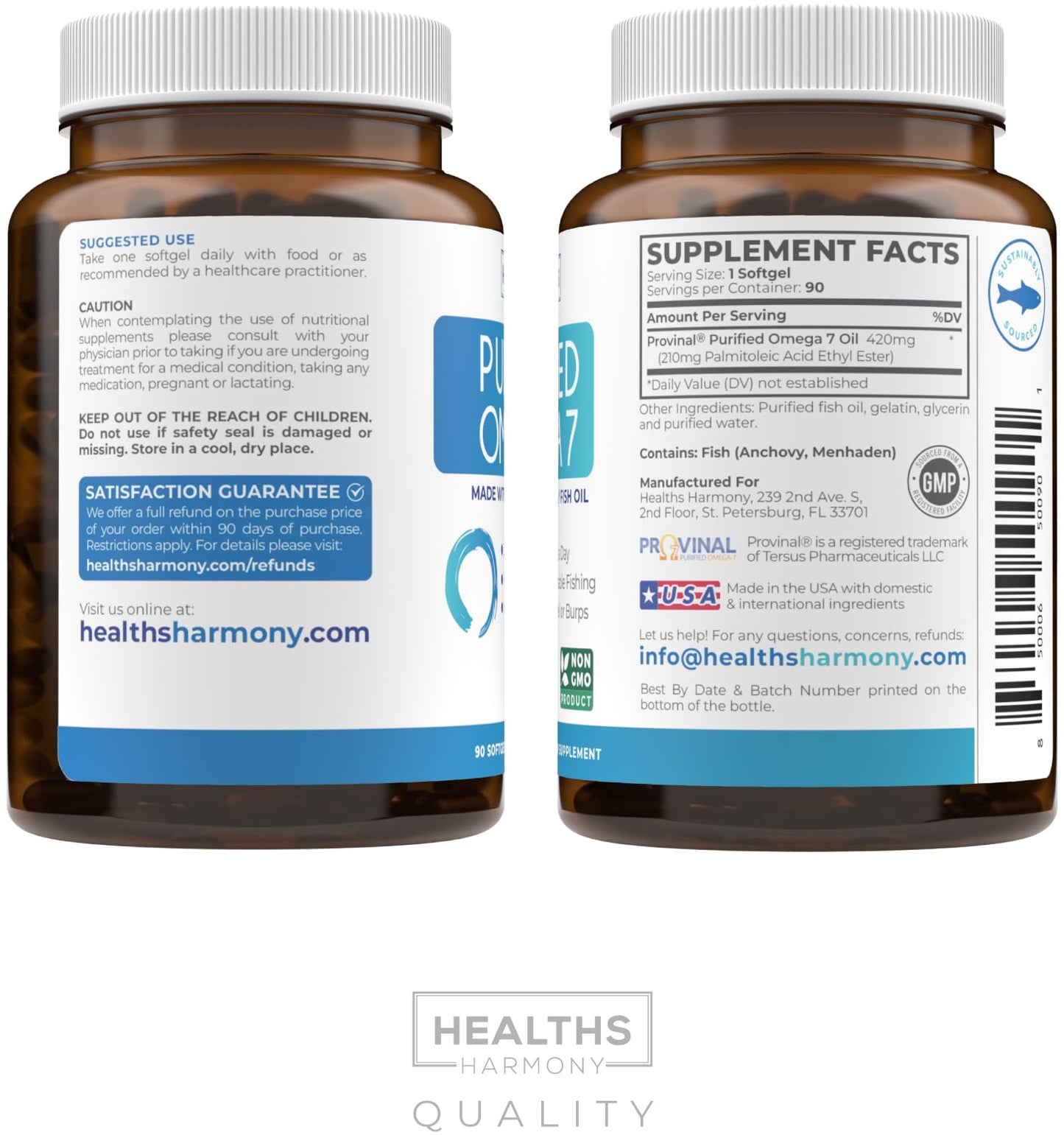 Omega 7 Supplement for Women and Men - High Potency Palmitoleic Acid, Purified Provinal, 3-Month Supply