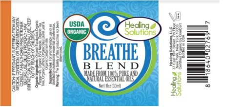 Healing Solutions Breathe Easy Organic Essential Oil - 1 oz (30ml) - Pure & Undiluted