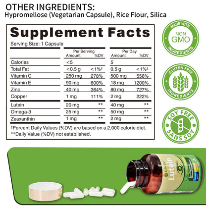 SUWENY Lutein Eye Vitamins - 90 Capsules | Blue Light & Macular Support