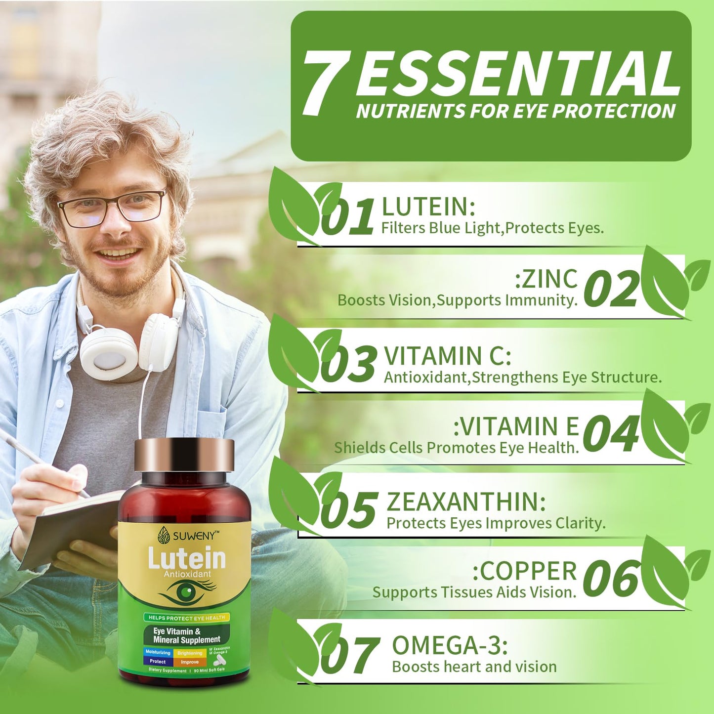 SUWENY Lutein Eye Vitamins - 90 Capsules | Blue Light & Macular Support
