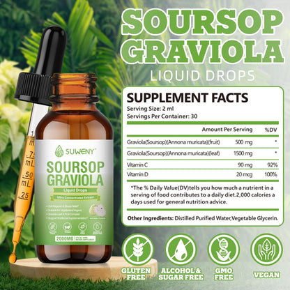 SUWENY Organic Soursop Graviola Drops 2000mg | Immune Support & Antioxidants