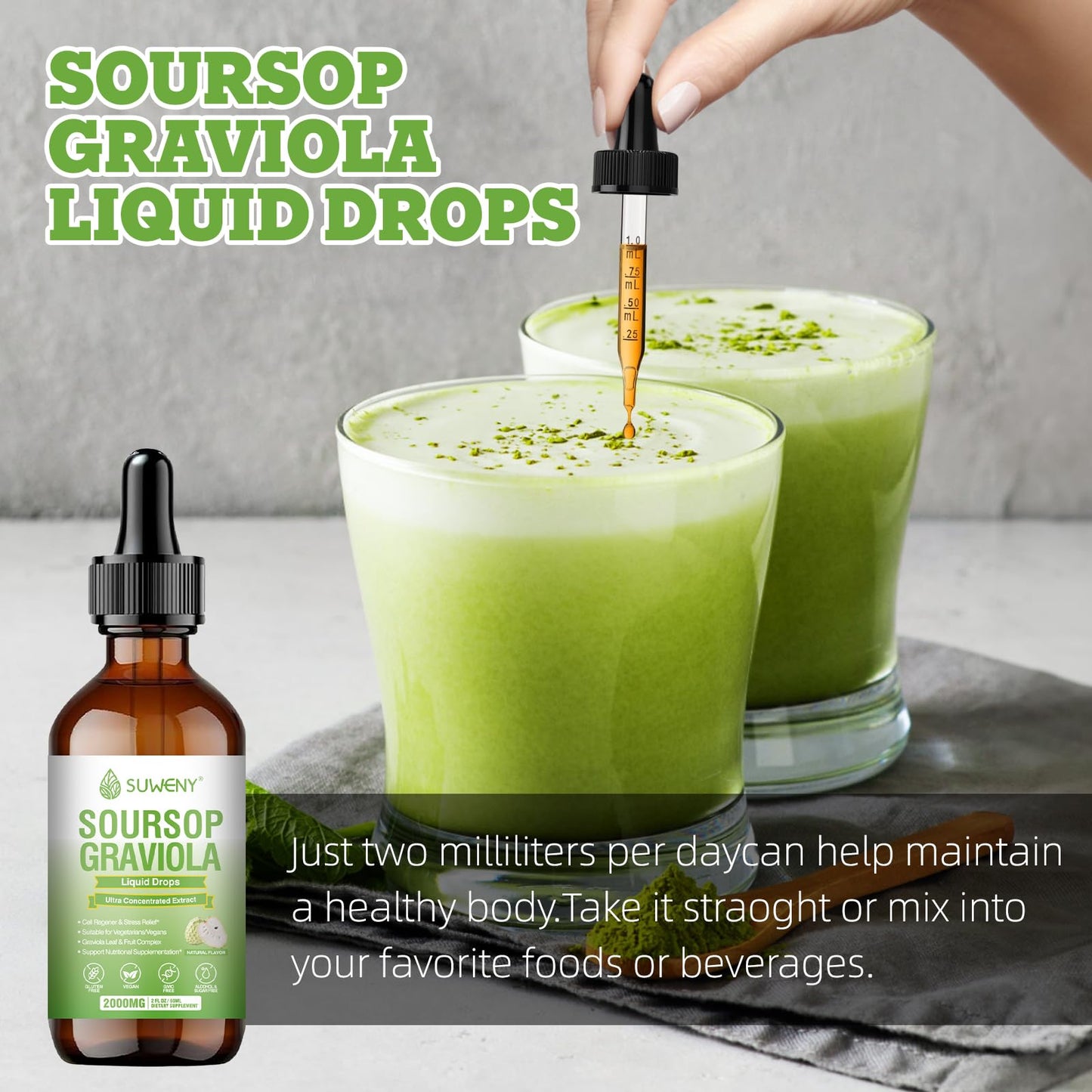 SUWENY Organic Soursop Graviola Drops 2000mg | Immune Support & Antioxidants