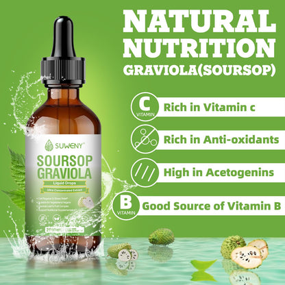 SUWENY Organic Soursop Graviola Drops 2000mg | Immune Support & Antioxidants