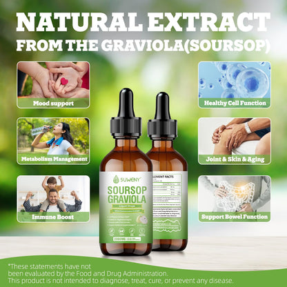SUWENY Organic Soursop Graviola Drops 2000mg | Immune Support & Antioxidants