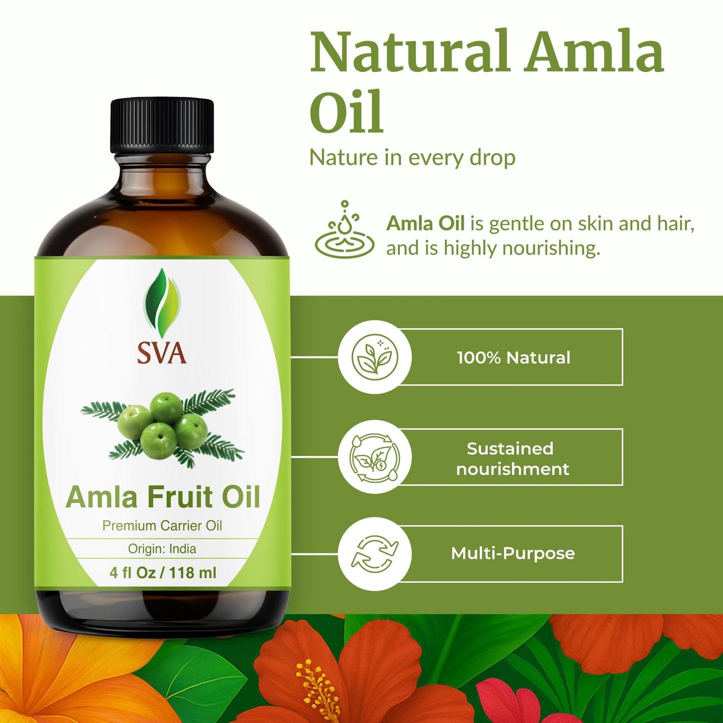 SVA Amla Oil 4oz (118ml) Premium Carrier Oil for Hair, Scalp & Skin