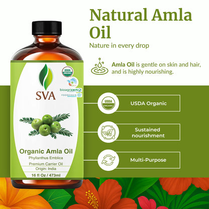 SVA Amla Oil Organic - 16 oz Cold-Pressed Amla Carrier Oil for Hair, Skin & Body