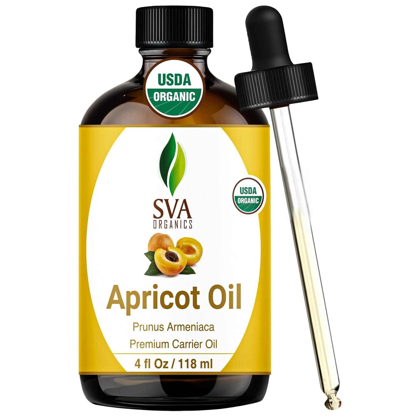SVA Apricot Seed Oil Organic – 4 oz Cold-Pressed Carrier Oil for Face & Hair